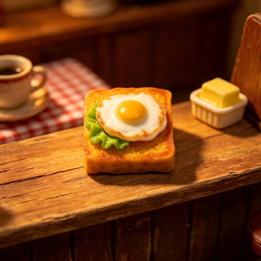 Miniature Fried Egg on Toast Replica (Food Toy)