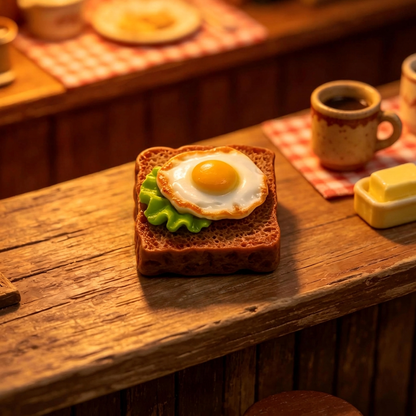 Miniature Fried Egg on Toast Replica (Food Toy)