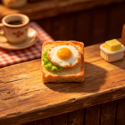 Miniature Fried Egg on Toast Replica (Food Toy)