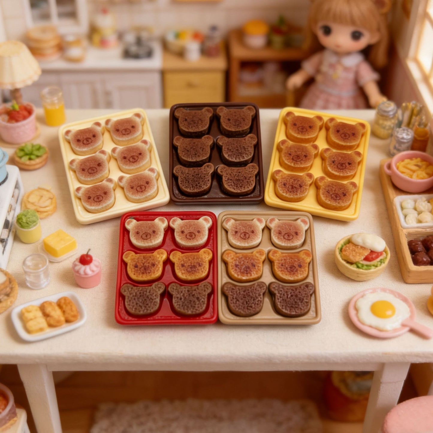Miniature cartoon bear-shaped divided meal tray (miniature food toy)