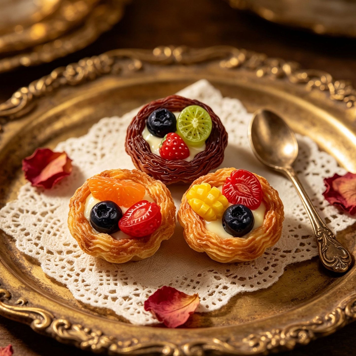 Large French-style fruit and cream egg tart miniature toy