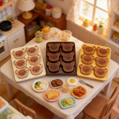 Miniature cartoon bear-shaped divided meal tray (miniature food toy)