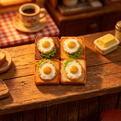 Miniature Fried Egg on Toast Replica (Food Toy)