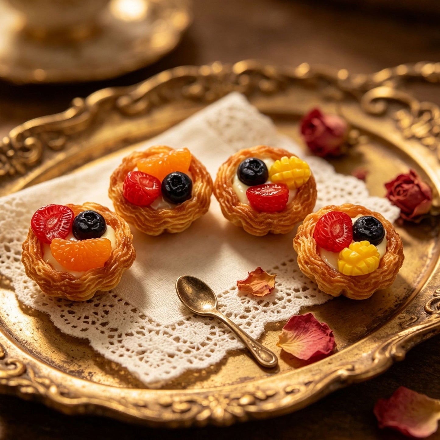 Large French-style fruit and cream egg tart miniature toy