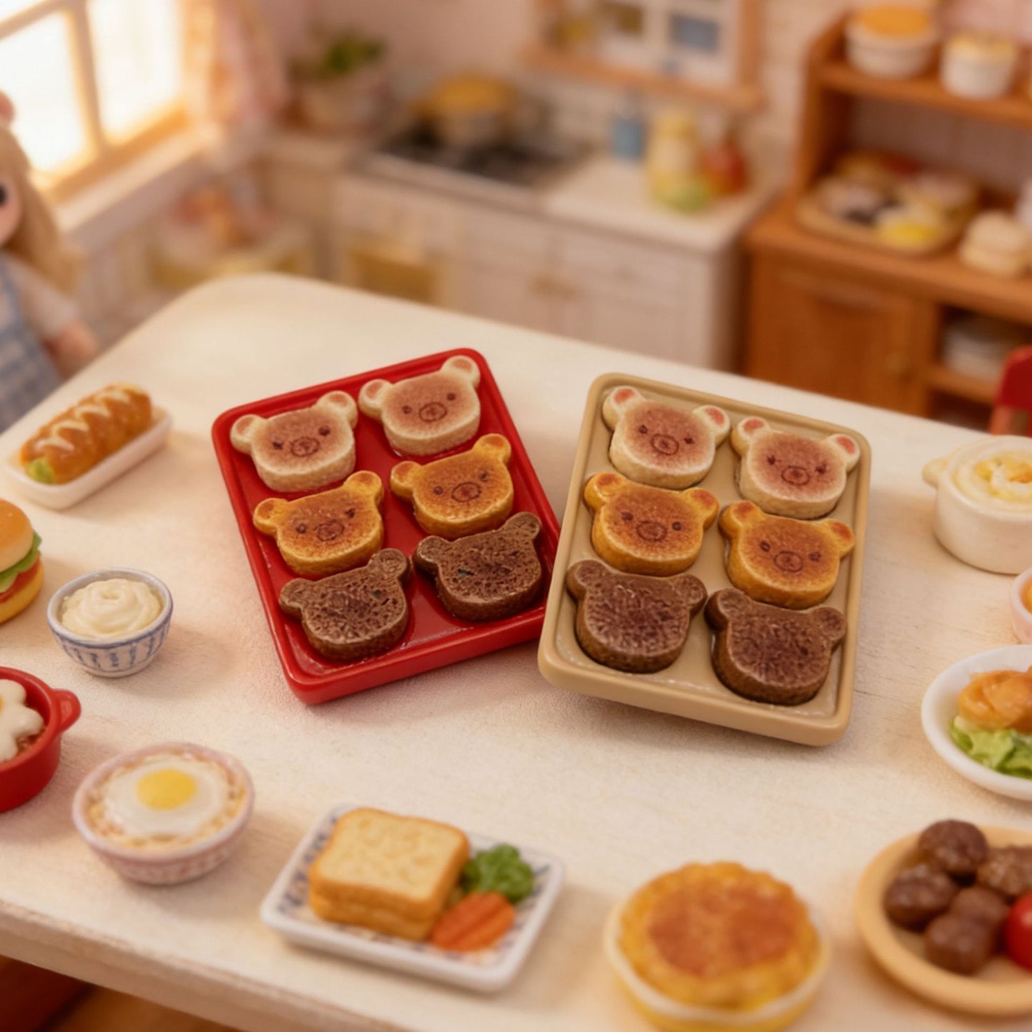 Miniature cartoon bear-shaped divided meal tray (miniature food toy)