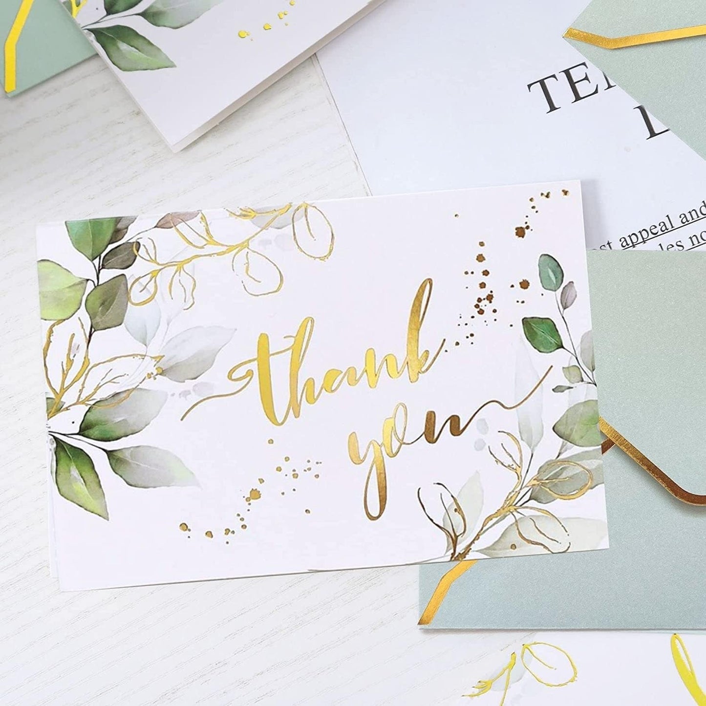 Luxurious Gold Thank You Cards with Envelopes Bulk Sage Green（50PCS）
